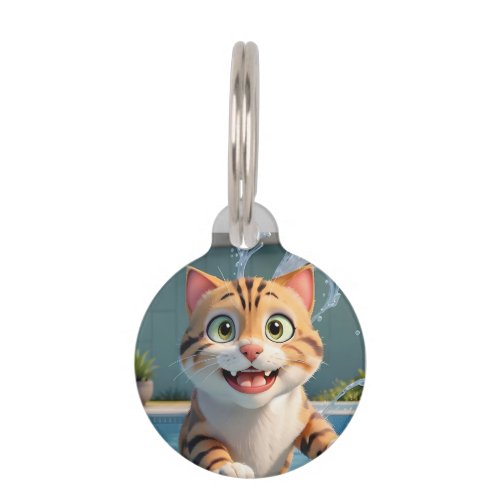 Personalized Cute Cat Swimming Diving Flying Pet ID Tag
