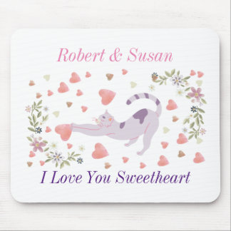 Personalized Cute Cat Valentine Gift for Couples Mouse Pad