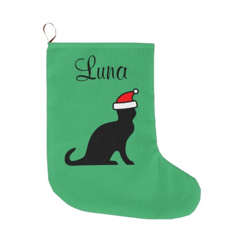 Personalized cute cat with Santa hat pet animal Large Christmas Stocking