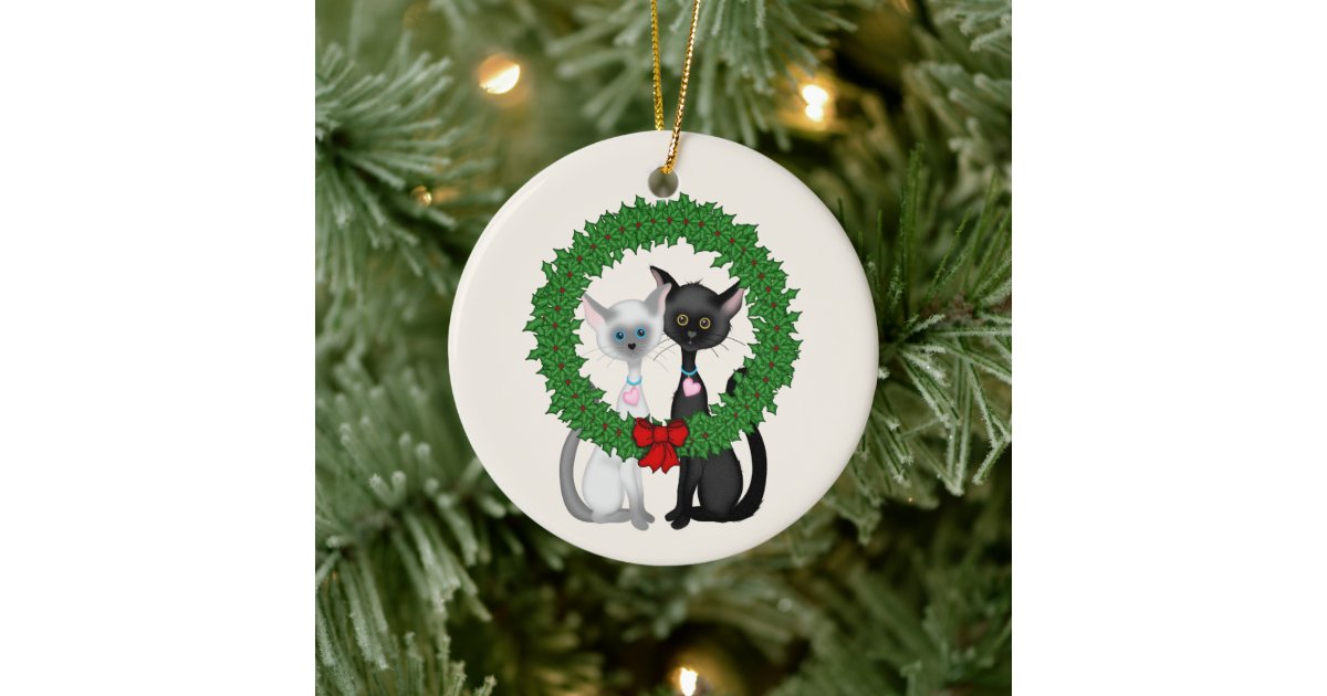 Personalized Cute Cats First Christmas Ornament Zazzle Com