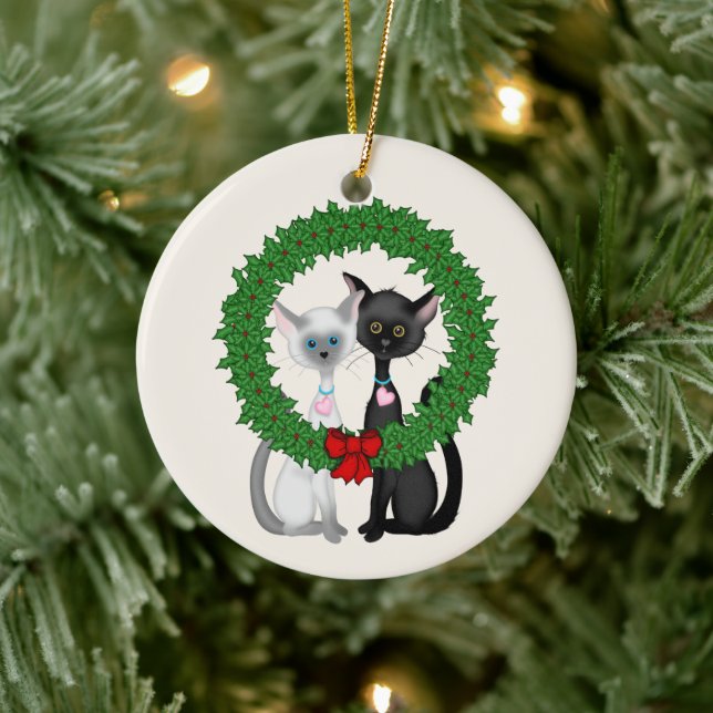 Personalized Cute Cats First Christmas Ornament (Tree)
