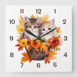 Personalized Cute Cats in Basket Square Wall Clock