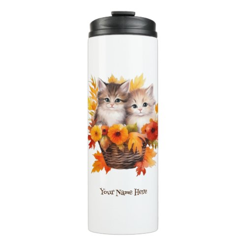 Personalized Cute Cats in Basket Thermal Tumbler
