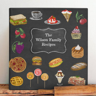 Personalized Cute Chalkboard Foods Family Recipe 3 Ring Binder