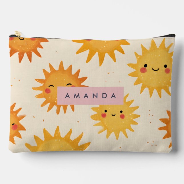 Personalized Cute Cheerful Smiling Sun  Accessory Pouch (Front)