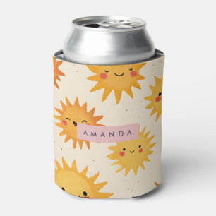 Personalized Cute Cheerful Smiling Sun Can Cooler
