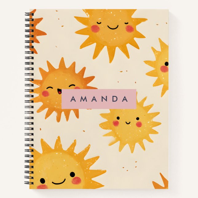 Personalized Cute Cheerful Smiling Sun  Notebook (Front)