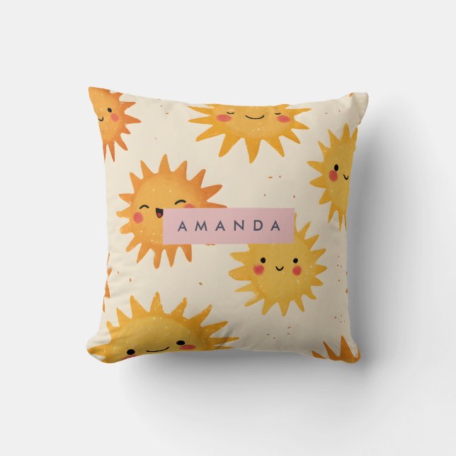 Personalized Cute Cheerful Smiling Sun  Throw Pillow (Front)
