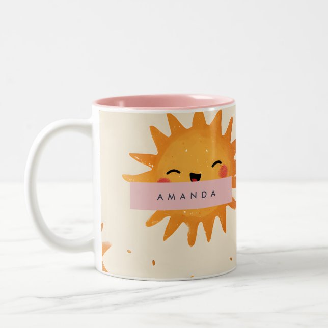 Personalized Cute Cheerful Smiling Sun  Two-Tone Coffee Mug (Left)