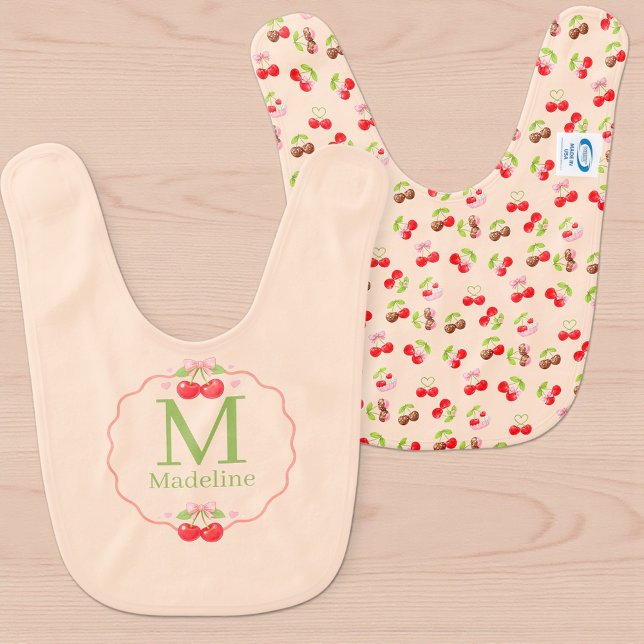 Personalized Cute Cherry Dessert Name  Baby Bib (Creator Uploaded)