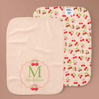 Personalized Cute Cherry Dessert Name Baby Burp Cloth