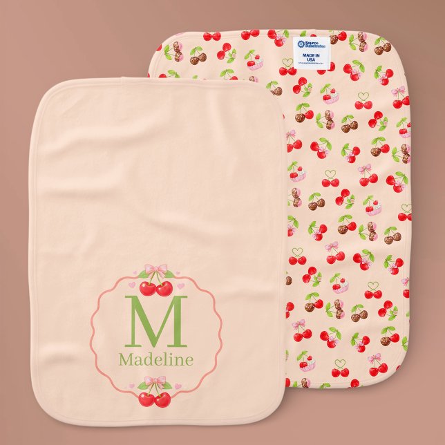 Personalized Cute Cherry Dessert Name  Baby Burp Cloth (Creator Uploaded)