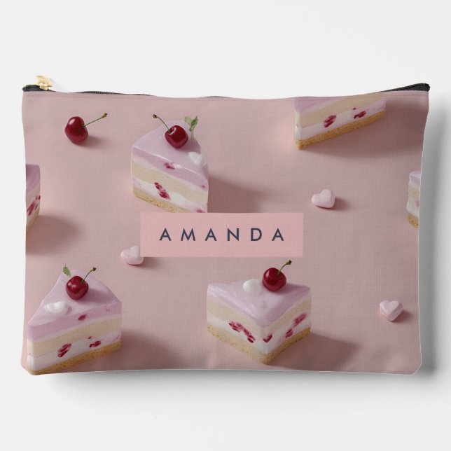 Personalized Cute Cherry Layer Cake Pattern Accessory Pouch (Front)