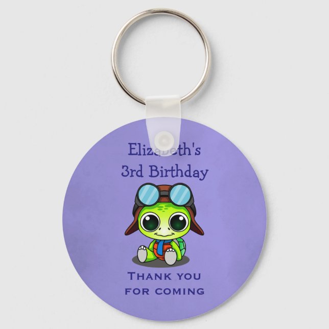 Personalized Cute Chibi Turtle Birthday Favor Keychain (Front)