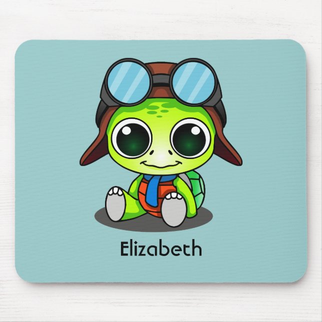 Personalized Cute Chibi Turtle in Aviator Hat Mouse Pad (Front)