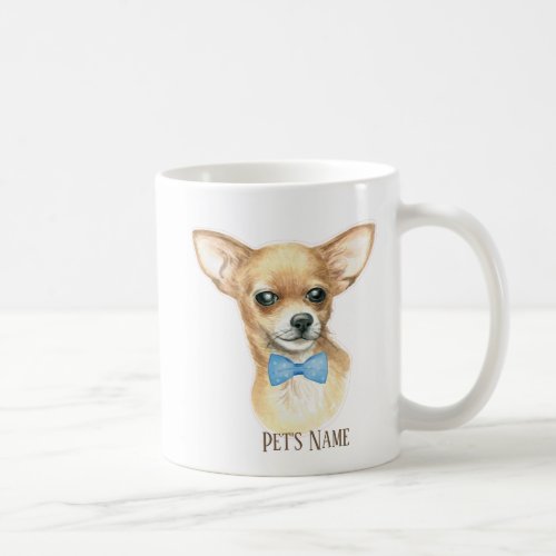 Personalized Cute Chihuahua Blue Bowtie Coffee Mug