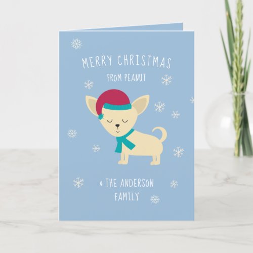 Personalized Cute Chihuahua Cartoon Christmas  Holiday Card
