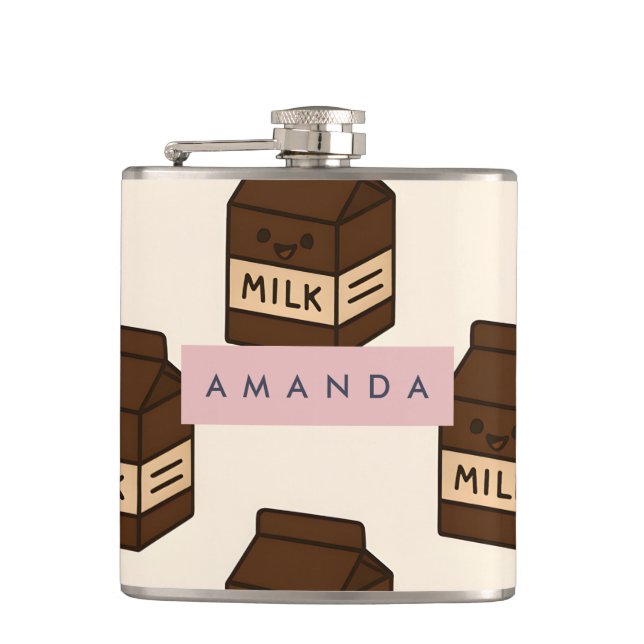 Personalized Cute Chocolate Milk Carton  Flask (Front)