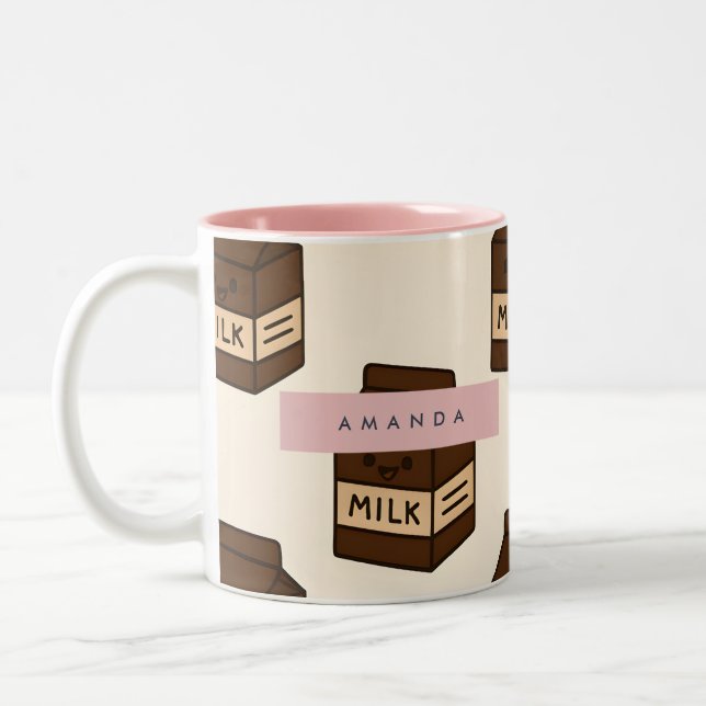 Personalized Cute Chocolate Milk Carton  Two-Tone Coffee Mug (Left)