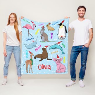 Personalized Cute Christmas Animals in Santa Hats