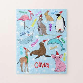Personalized Cute Christmas Animals in Santa Hats