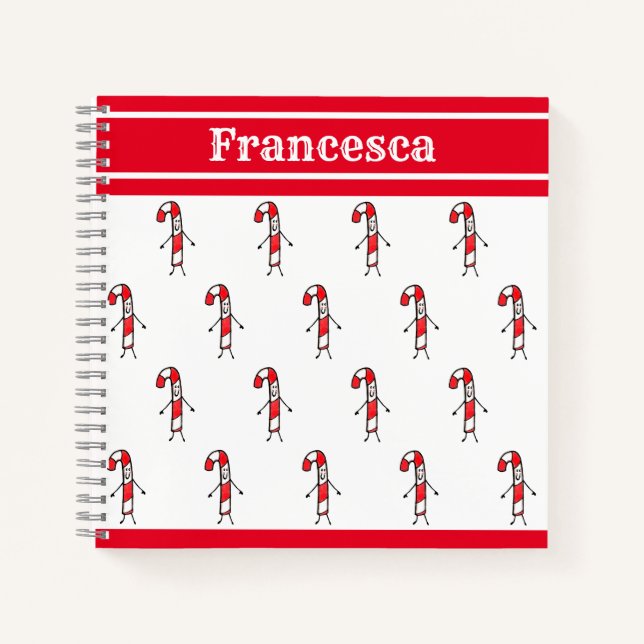 Personalized Cute Christmas Candy Cane Notebook (Front)