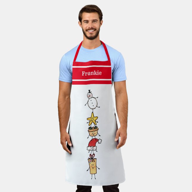 Personalized Cute Christmas Characters Apron (Worn)