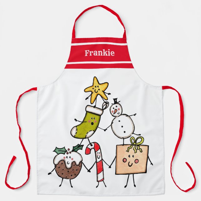 Personalized Cute Christmas Characters Apron (Front)
