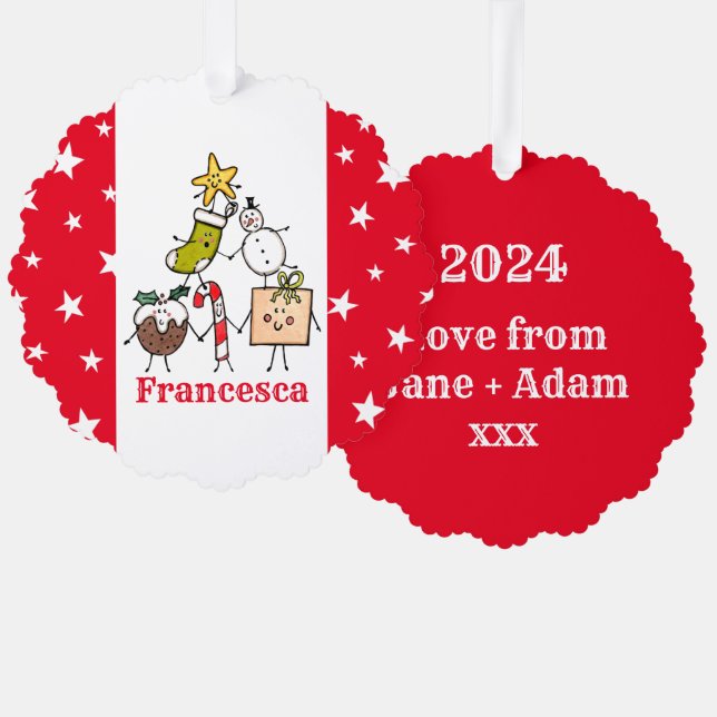 Personalized Cute Christmas Characters Ornament Card (Front/Back)