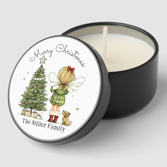 Personalized Cute Christmas Fairy and Puppy Mini Candle Favors (Corner)