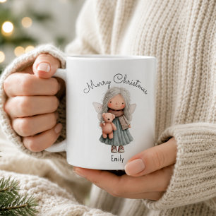 Personalized Cute Christmas Fairy Girl and Teddy Coffee Mug