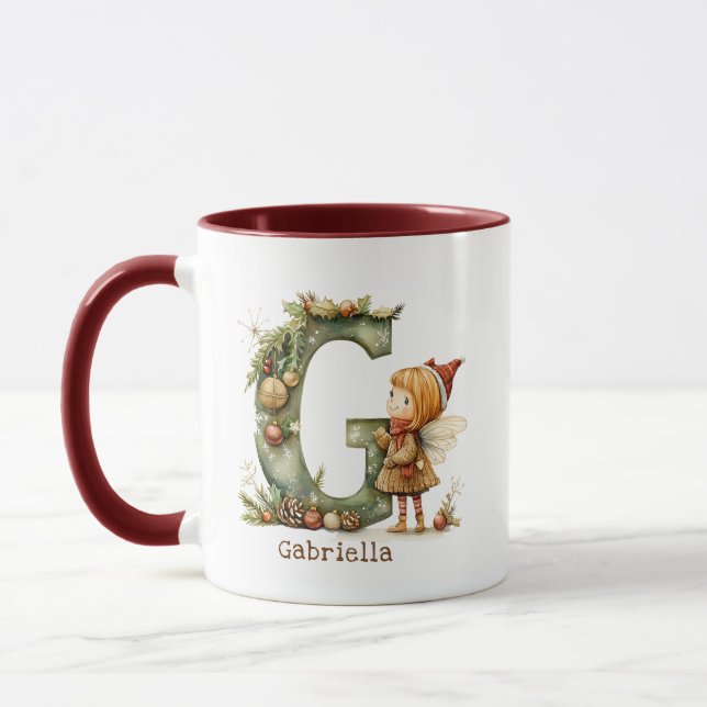 Personalized Cute Christmas Fairy Whimsical Initia Mug (Left)