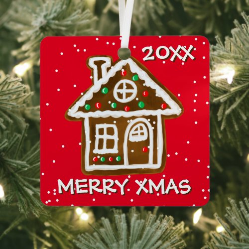 Personalized cute Christmas ginger house cookie Metal Ornament