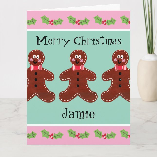 Personalized Cute Christmas Gingerbread Man  Card (Front)