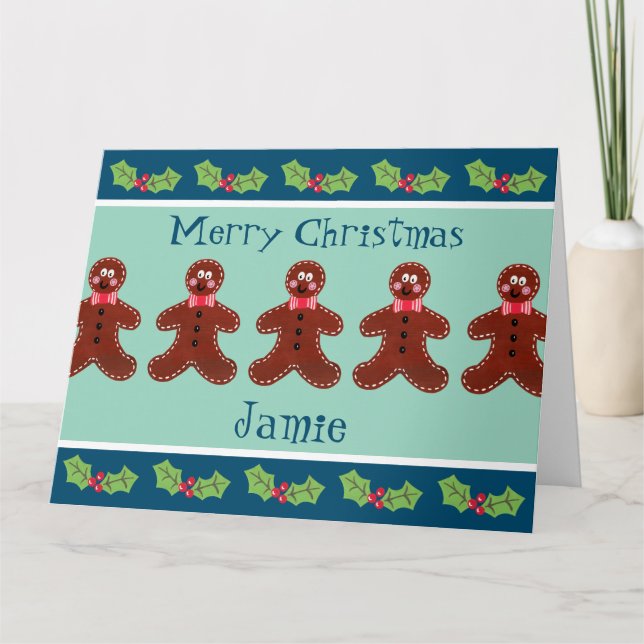 Personalized Cute Christmas Gingerbread Man  Card (Front)