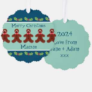 Personalized Cute Christmas Gingerbread Man  Ornament Card