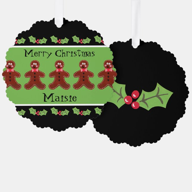 Personalized Cute Christmas Gingerbread Man  Ornament Card (Front/Back)