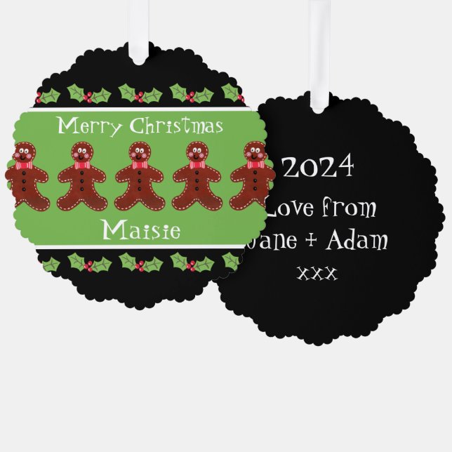 Personalized Cute Christmas Gingerbread Man  Ornament Card (Front/Back)