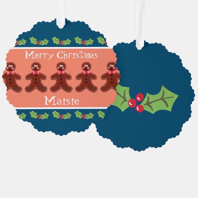 Personalized Cute Christmas Gingerbread Man  Ornament Card (Front/Back)