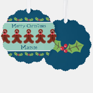 Personalized Cute Christmas Gingerbread Man Ornament Card