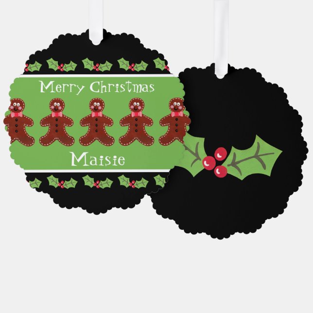Personalized Cute Christmas Gingerbread Man  Ornament Card (Front/Back)