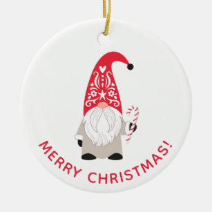 Personalized Cute Christmas Gnome Ceramic Ornament