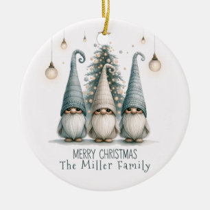 Personalized Cute Christmas Gnome Family Holiday Ceramic Ornament