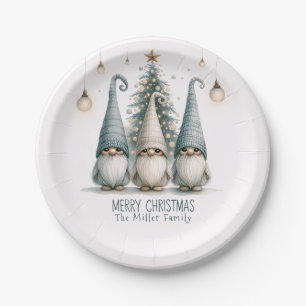 Personalized Cute Christmas Gnome Family Holiday Paper Plates
