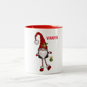 Personalized Cute Christmas Gnome Two-Tone Coffee Mug