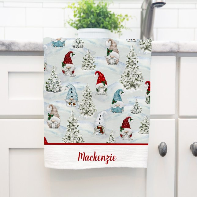 Personalized Cute Christmas Gnomes Holiday Kitchen Towel (Creator Uploaded)