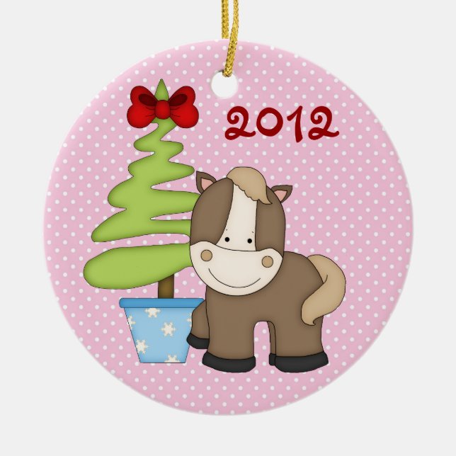 Personalized Cute Christmas Horse Ornament (Front)