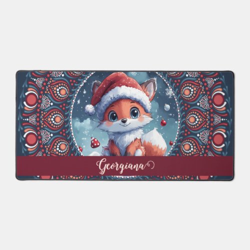 Personalized Cute Christmas Kawaii Fox Dot Mandala Desk Mat