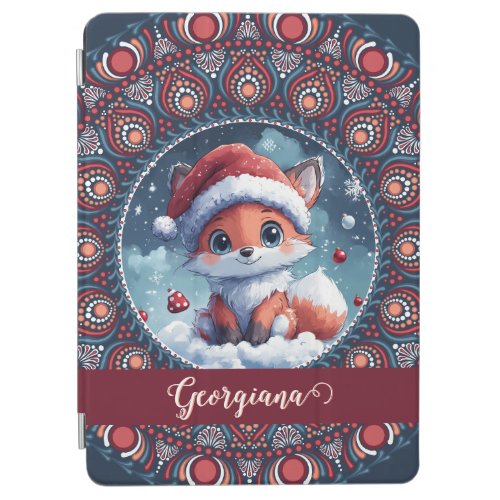 Personalized Cute Christmas Kawaii Fox Dot Mandala iPad Air Cover