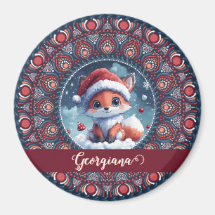 Personalized Cute Christmas Kawaii Fox Dot Mandala Magnet